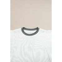 White Contrast Trim Round Neck Batwing Sleeve Knitted Top - XL thumbnail