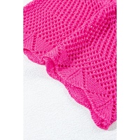 Rose Red Pointelle Knit Scallop Edge Short Sleeve Top - S thumbnail