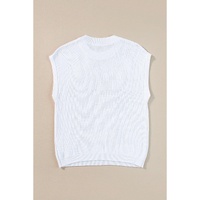 White Multi Crochet Flower Knit Short Sleeve Sweater Tops - S thumbnail