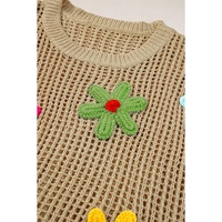 Light French Beige Crochet Flower Hollow-out Sweater T Shirt - L thumbnail