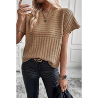 Light French Beige Rib Knitted Wide Sleeve Sweater T Shirt - L thumbnail