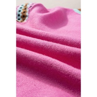 Bright Pink Contrast Printed Cap Sleeves Crewneck Sweater - L thumbnail