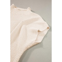 Beige High Neck Bat Short Sleeve Sweater - L thumbnail