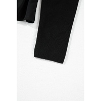 Black Ribbed Knit Long Sleeve Scoop Neck Peplum Patchwork Top - M thumbnail