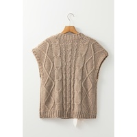 Simply Taupe Cable Knit Colorblock Satin Bowknot Short Sleeve Sweater - L thumbnail