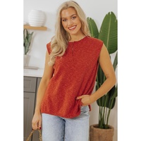 Orange Solid Color Split V Neck Short Sleeve Sweater - L thumbnail