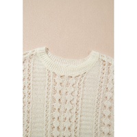 Azura Exchange White Hollow Out Knit Bracelet Sleeve Drop Shoulder Sweater - M thumbnail