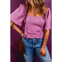 Phalaenopsis Textured Square Neck Half Sleeve Knitted Top - M thumbnail
