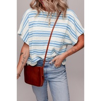 Sky Blue Stripe Boxy Fit Wide Sleeve Sweater T Shirt - L thumbnail