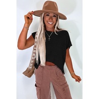 Black Solid Color Sweater Tee with Side Slits - S thumbnail