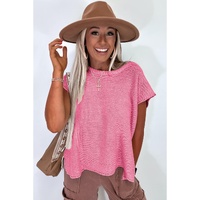 Sachet Pink Solid Color Sweater Tee with Side Slits - XL thumbnail