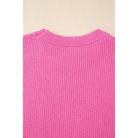 Bright Pink Western Horse Embroidered Round Neck Sweater Tee - S thumbnail