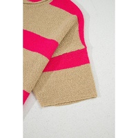 Pink Stripe Colorblock Short Sleeve Crew Neck Lightweight Sweater - M thumbnail