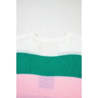 Multicolour Color Block Notch V Neck Sweater T Shirt - L thumbnail