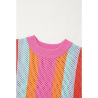 Orange Color Block Eyelet Casual Sweater T Shirt - XL thumbnail