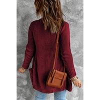 Burgundy Front Pocket and Buttons Closure Cardigan - 2XL thumbnail