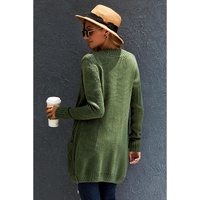 Green Front Pocket and Buttons Closure Cardigan - S thumbnail