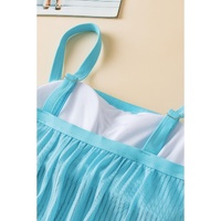 Turquoise Striped Mesh Knotted Hem Tankini Swimsuit - L thumbnail
