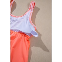 Fresh Salmon Contrast Trim Ruffled Peplum Top Tankini Swimsuit - M thumbnail