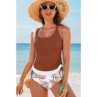 Mineral Red Drawstring Tummy Control Mix-and-match 2pcs Tankini Swimsuit - S thumbnail