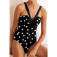 Black Polka Dot Print V Neck Tankini Set - M thumbnail