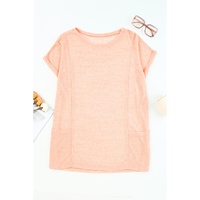 Pink Loose Fit Pockets Short Sleeve Beach Cover Up - M thumbnail