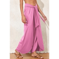 Bonbon Knotted Drop Waist Split Leg Relaxed Pants - S thumbnail