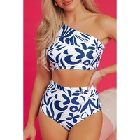 Blue Printed One-shoulder High Waisted Bikini - XL thumbnail