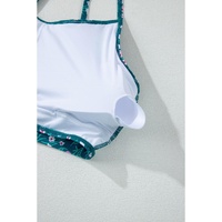 Blue Floral Print Smocked Cute Bikini Set - XL thumbnail