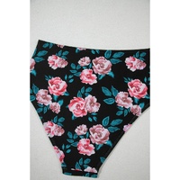 Sea Green Solid Ruffled Square Neck Swim Top and Floral Shorts Bikini Set - L thumbnail