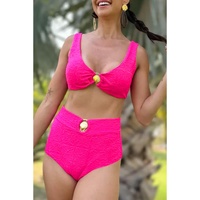Rose Red Gold Shell Decor Wire-free Knotted 2pcs Bikini Swimsuit - L thumbnail