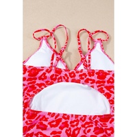 Leopard Orange Adjustable Straps Ribbed Knit One Piece Swimsuit - M thumbnail