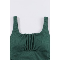 Blackish Green Ruched U Neck Ribbed Tankini - S thumbnail