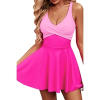 Rose Red Crisscross Straps Tie Back Flared One Piece Swimsuit - M thumbnail