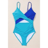 Light Blue Crossover Colorblock Cutout One Piece Swimsuit - S thumbnail