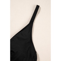 Black V Neck Twist Ruched Crisscross Backless One-Piece Swimsuit - M thumbnail