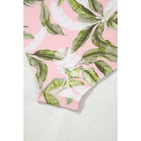 Pink Tropical Asymmetric Cut out Halter Backless One Piece Swimwear - XL thumbnail