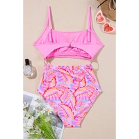 Rose O-ring Joint Leafy Print High Waist Monokini - L thumbnail