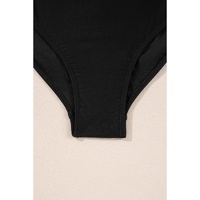 Black Beaded Spaghetti Straps Ruched Overlapped Colorblock One Piece Swimsuit - S thumbnail