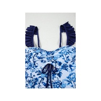 Blue Cutout Ruffled Spaghetti Strap One-Piece Swimwear - XL thumbnail