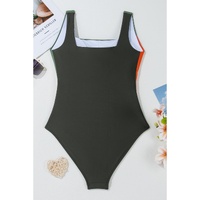 Duffel Green Color Block Padded Square Neck One Piece Swimsuit - S thumbnail