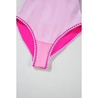 Rose Red Ric Rac Trim Contrasted Patchwork Cutout One Piece Swimsuit - S thumbnail
