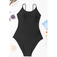Black Thin Strap Strappy Lace-up Open Back One Piece Swimsuit - XL thumbnail