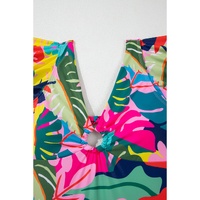 Green Tropical Print V Neck Tied Backless One Piece Swimsuit - S thumbnail