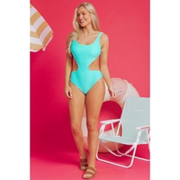 Purple Abstract Geometry Print Daring Cutout Reversible One Piece Swimsuit - M thumbnail