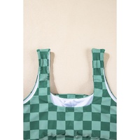 Green Checkered Print Square Neck Cropped Swim Top - XL thumbnail