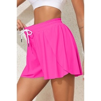 Rose Red Drawstring Elastic Waist Lined Ruffle Shorts Bikini Bottom - M thumbnail