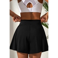 Black Solid Color High Waist Wide Leg Swim Bottom - M thumbnail
