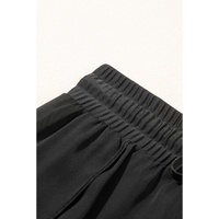 Black High Waisted Drawstring 2-in-1 Side Pocket Color Block Bikini Shorts - M thumbnail
