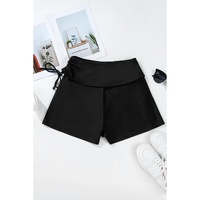 Black Drawstring Ruched High Waist Loose Swim Shorts - L thumbnail